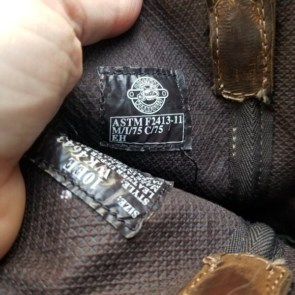 ✅Justin Pull-On Cowboy Work Boots Brown Leather Composite Square Toe Mens 10 EE - Picture 3 of 10